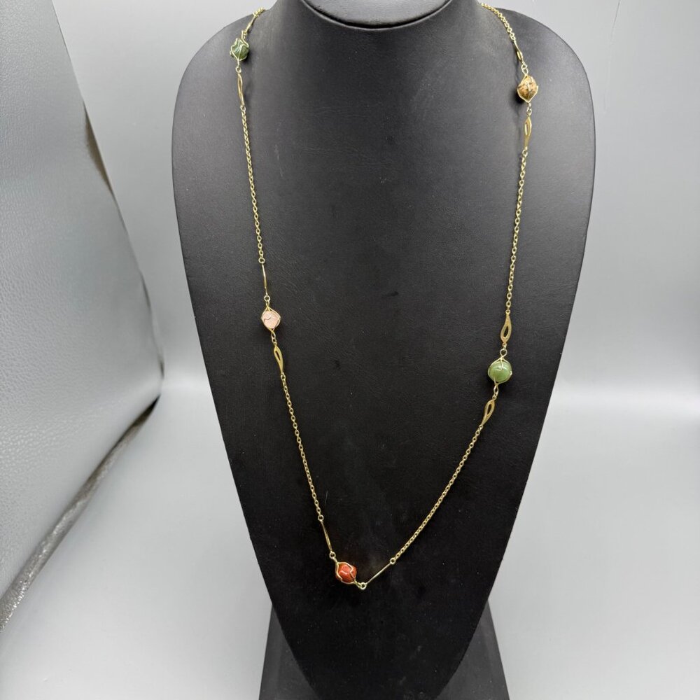 Gold-Tone Necklace Multi-Color Gemstone Accents & Elegant Chain Design